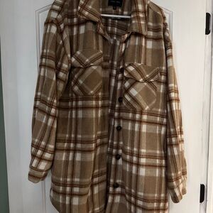 Love Tree Women's Brown Plaid Utility oversized shacket